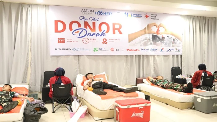 DONOR DARAH - Aston Pontianak Hotel & Convention Center bersama Transera Hotel berhasil mengumpulkan 100 kantong darah melalui aksi donor darah yang digelar bekerja sama dengan Palang Merah Indonesia (PMI), Rabu (7/10/2026)