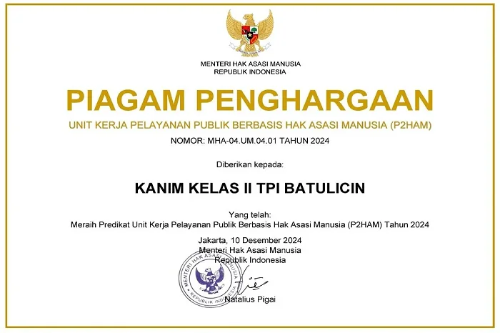 Imigrasi Batulicin raih penghargaan dari Menham RI (ANTARA)