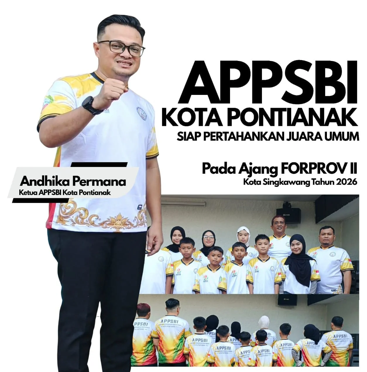 Ketua APPSBI Kota Pontianak, Andhika Permana saat melepas kontingen Festival Olahraga Masyarakat Provinsi (FORPROV) II Kalimantan Barat yang akan digelar di Kota Singkawang.