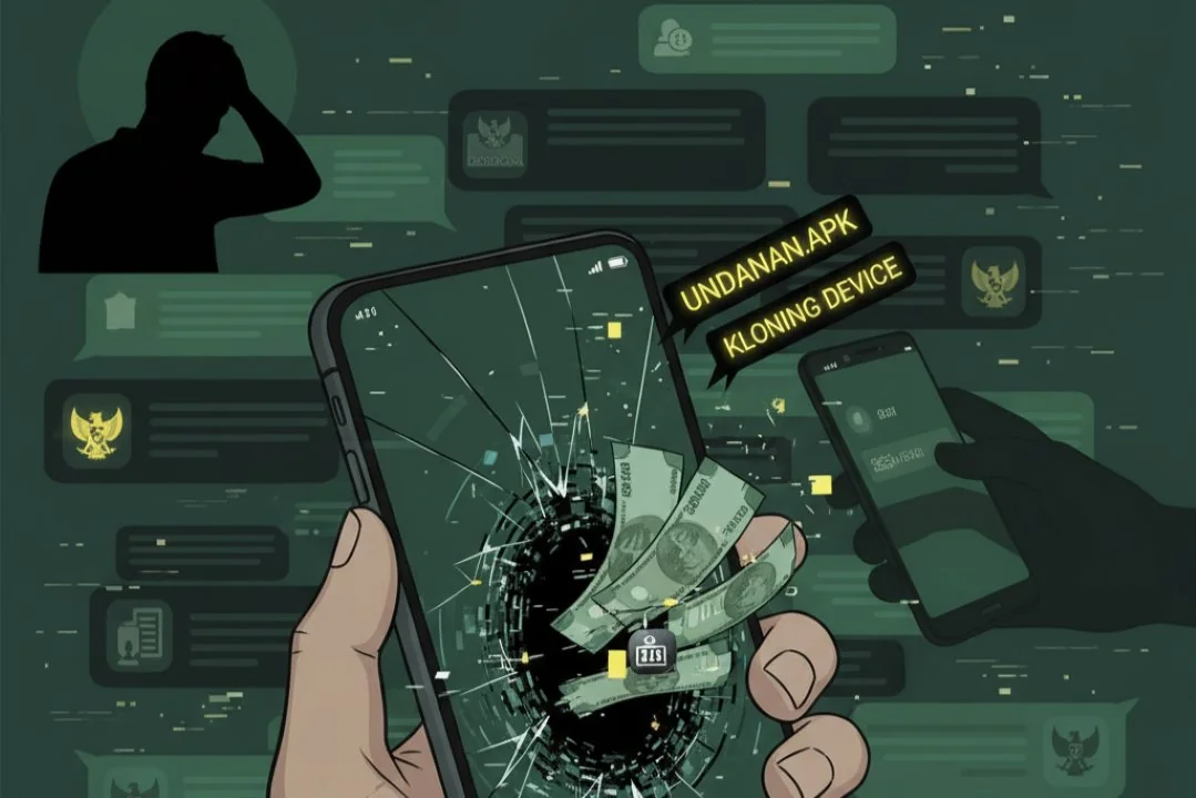 Modus Kloning HP via WhatsApp Petugas Disdukcapil Palsu: Warga Pontianak Rugi Belasan Juta Rupiah. (ILUSTRASI: AI)