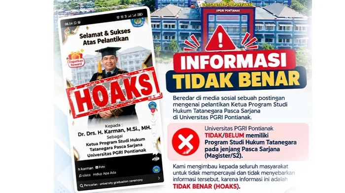 UNGGAHAN - Unggahan informasi dari akun @h.karman4 tersebut berisi ucapan selamat atas pelantikan Dr. Drs. H. Karman, M.Si, M.H sebagai Ketua Program Studi Hukum Tata Negara Program Pascasarjana UPGRI Pontianak.