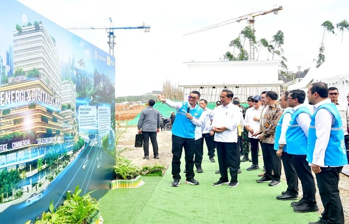 Presiden Joko Widodo melakukan peletakan batu pertama atau groundbreaking PLN HUB di Kawasan Ibu Kota Nusantara (IKN), Kabupaten Penajam Paser Utara, Provinsi Kalimantan Timur, Rabu, (05/06/2024). (Foto: BPMI Setpres/ Rusman).