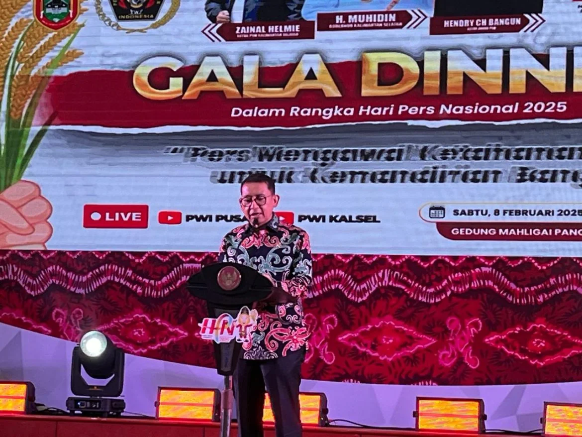 Menteri Kebudayaan RI Fadli Zon menyampaikan sambutan dalam Acara Puncak HPN 2025 Banjarmasin, Kalsel. (int)