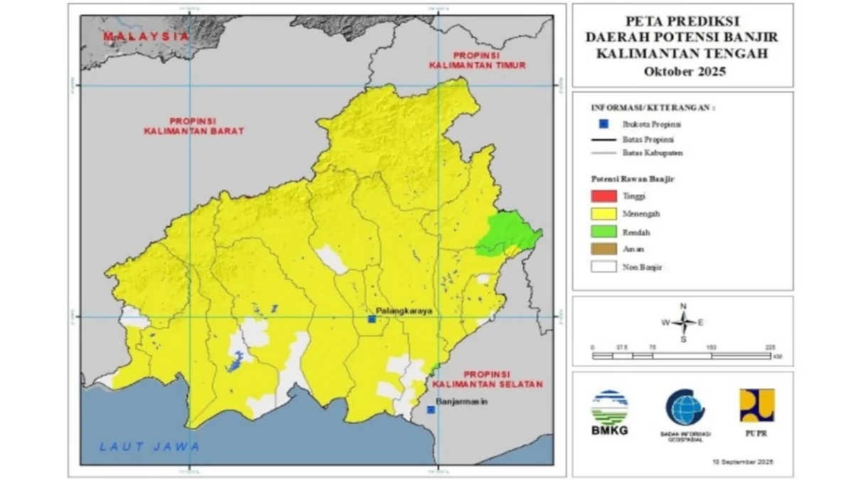 BPBD Kalimantan Tengah menyiagakan langkah mitigasi menghadapi potensi banjir akhir tahun sesuai prakiraan BMKG. Wilayah Kapuas, Katingan, dan sekitarnya diprediksi mengalami peningkatan curah hujan kategori waspada hingga siaga. Foto: MMCKalteng