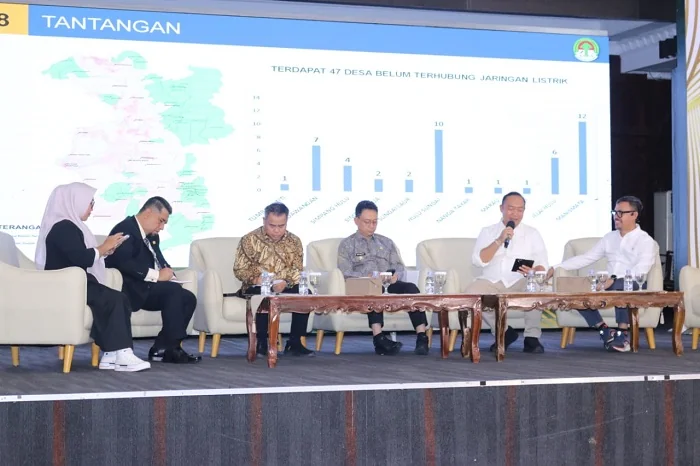 PAPARAN - Bupati Ketapang Alexander Wilyo saat memaparkan rencana dan progres pembangunan Kabupaten Ketapang bersama Wali Kota Pontianak Edi Rusdi Kamtono dan Bupati Sekadau Aron dalam seminar ekonomi regional yang digelar PT Kabar Grup Indonesia di Pendo